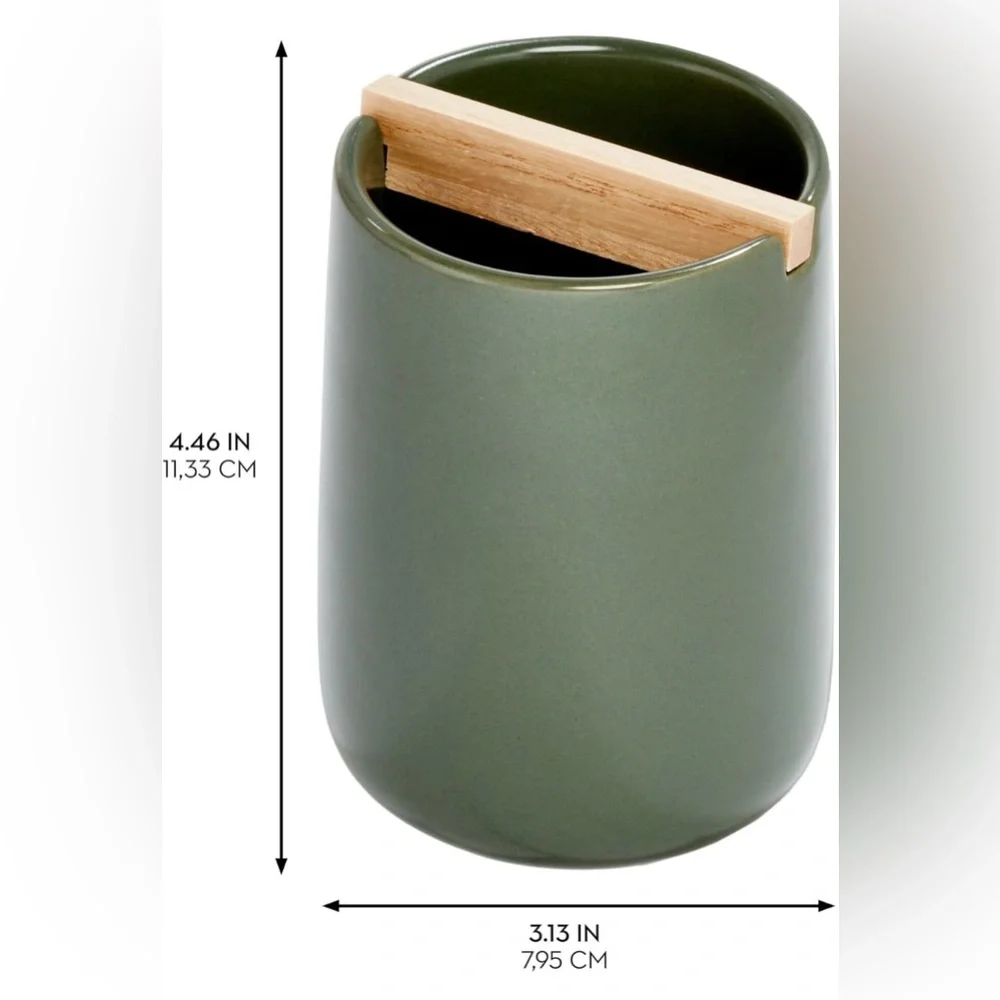iDesign Ceramic Earth Collection Toothbrush Holder with Paulownia Wood Divider
